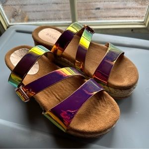 Iridescent sandals from bamboo. Boutique brand. New never worn